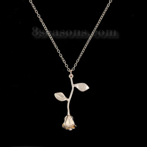 D necklace DoreenBeads модный эмалевый кулон для женщин, девушек, розовое золото, красный цветок розы, кулон 50 см(19 5/")-45 см(17 6/8"), длинный 1 шт - Metal Color: D necklace