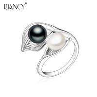 fashion natural freshwater black white double pearl ring for women wedding gift