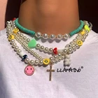 Ожерелье-чокер женское, со смайликом, грибом, жемчугом и бисером, богемное ювелирное изделие, 2021