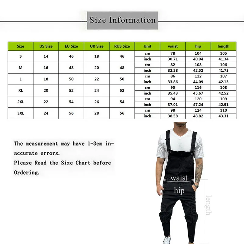 Мужской комбинезон рваные джинсы комбинезоны Модные свободные брюки размера