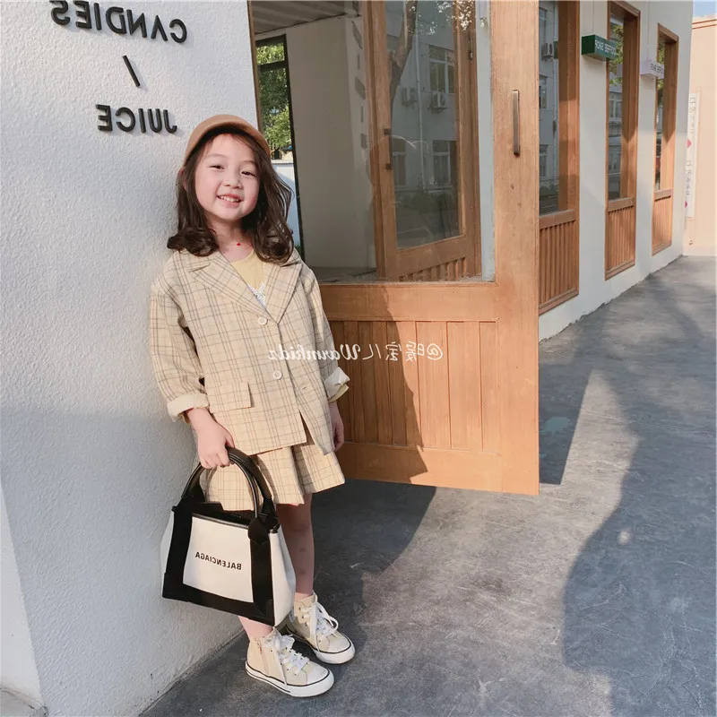 Костюм для девочек клетчатый костюм осенняя новая детская одежда зимняя