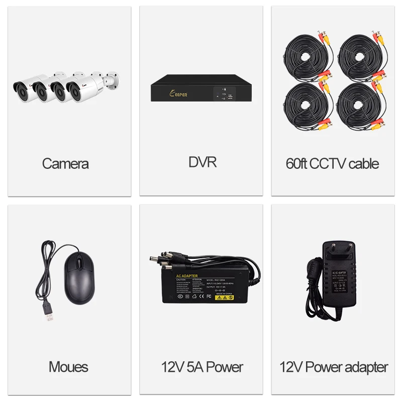 

Keeper CCTV 4CH 1944P AHD Camera Kit P2P HDMI H.264 DVR Video Surveillance System Waterproof Outdoor Security 5MP Camera Kit