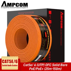 ampcom cat6 cat5e ethernet cable internet lan cable rj45 patch cord solid wire 0 57mm 23awg for laptop router 25m50m100m150m free global shipping