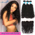 Moxika глубокие волнистые пряди с фронтальным бразильским плетением волос 3 пряди с застежкой от уха до уха Remy человеческие пучки волос с застежкой