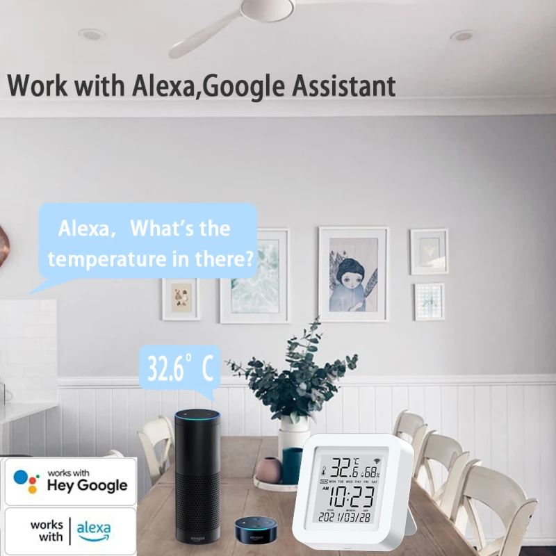 

WiFi Temperature And Humidity Sensor USB Power With LCD Screen Display Working With Alexa Google Assistant SmartThings Powered