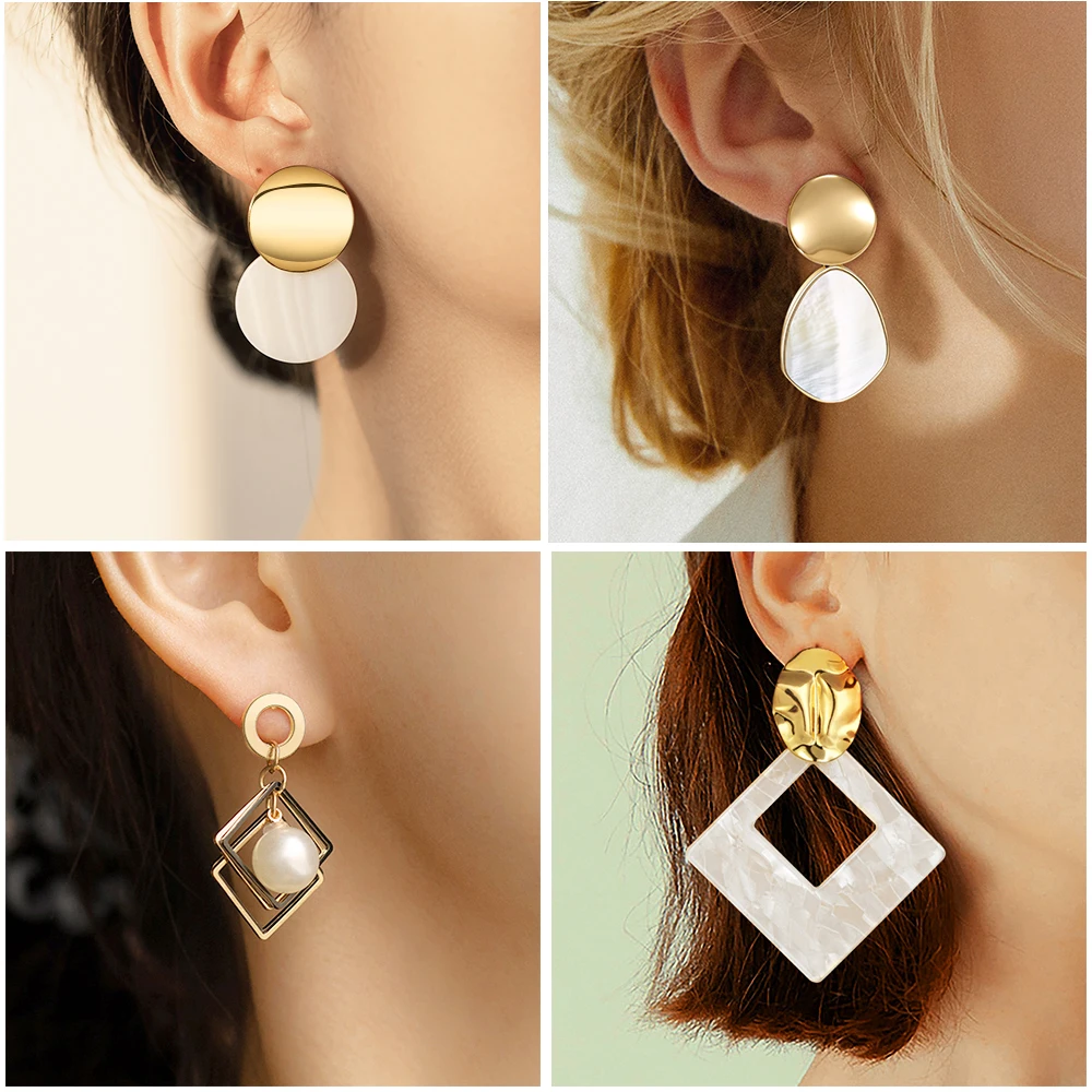 

ZWC Korean Acrylic Earrings Vintage Geometric Round Earrings 2020 For Women Fashion Jewelry Dangle Drop Female kolczyki Earings