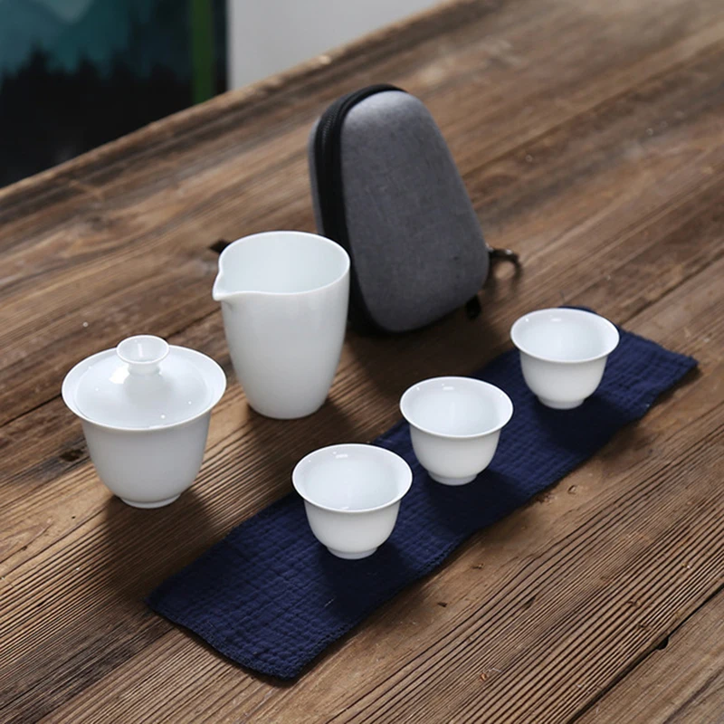 

Белый керамический чайник gaiwan с 3 чашками, 4 чашки, чайные наборы gaiwan, портативная посуда для напитков