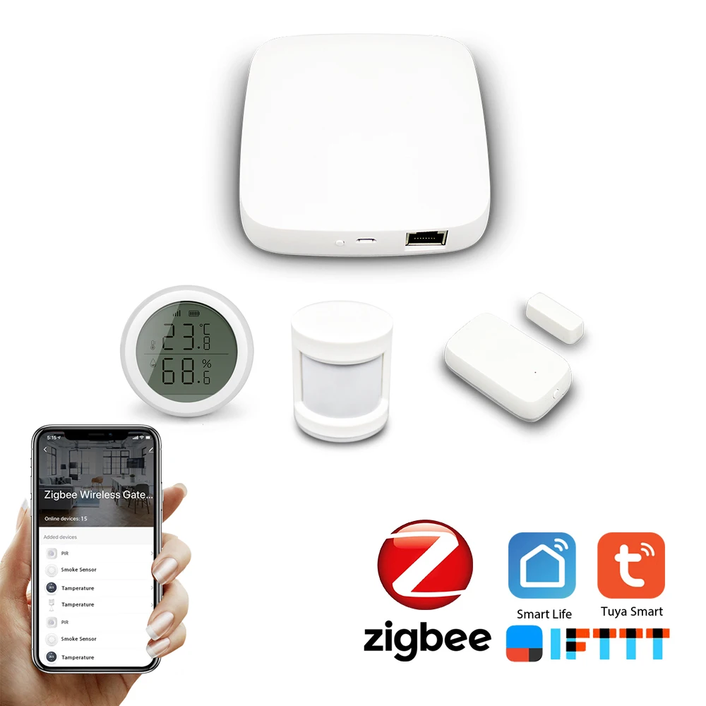 

Tuya Zigbee Hub Smart Home PIR Sensor Door Sensor Temperature and Humidity Sensor Home Automation Scene Security Alarm System