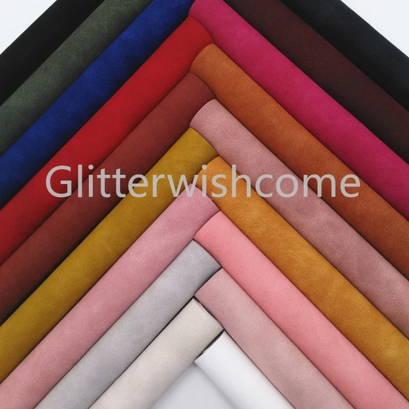 Glitterwishcome 21X29CM A4 Size Suede Faux Leather Fabric, Vinil Para Lozos, Synthetic Leather Fabric for Bows, GM386A