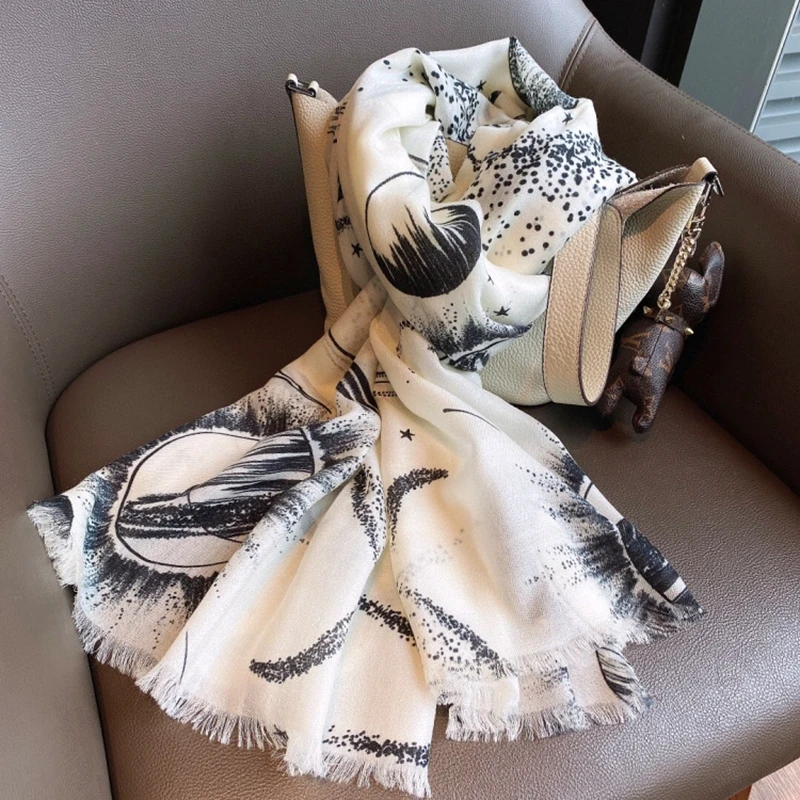 

Thin Type 100% Cashmere Scarf Wraps for Women Winter Warm Pashmina Shawl Fashion Star Print 200*100cm