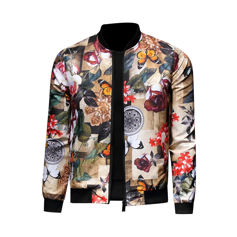 Куртка-бомбер мужская с цветочным принтом на молнии осень | Мужская одежда