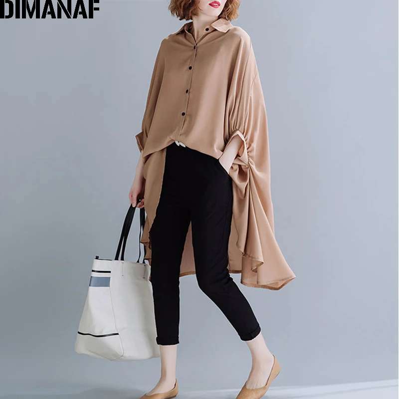 Женская шифоновая блузка DIMANAF повседневная Однотонная рубашка с рукавом летучая