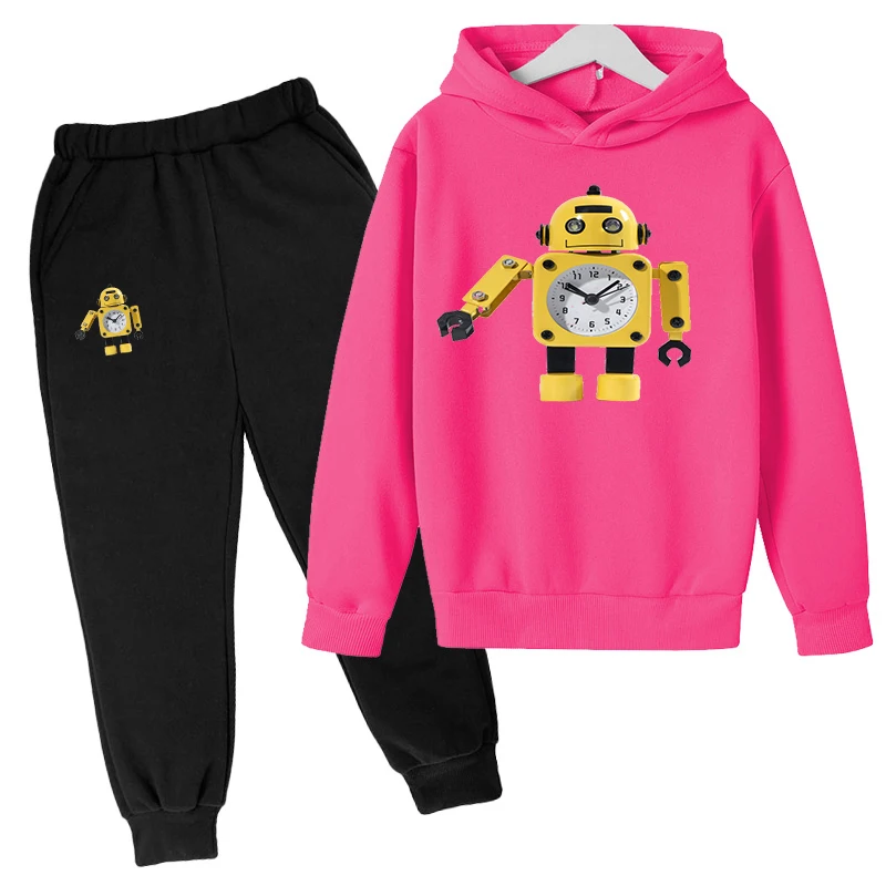 

Korean Cartoon Yellow Electronic Clock Long-sleeved Hoodie + Trousers 2 Pieces Boy/girl Sportswear Autumn Children's Clothin Set