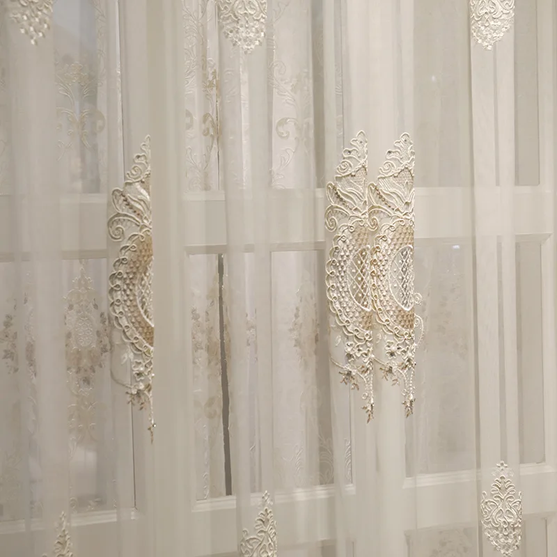 

Modern luxury villa embroidered Voile Curtain for living room windows high quality elegant tulle for bedroom hotel