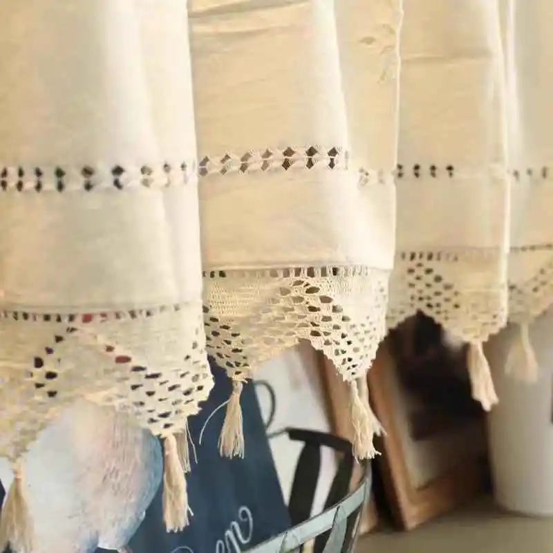 Американский деревня Стиль бежевого цвета из хлопка и льна с крючком кофейная