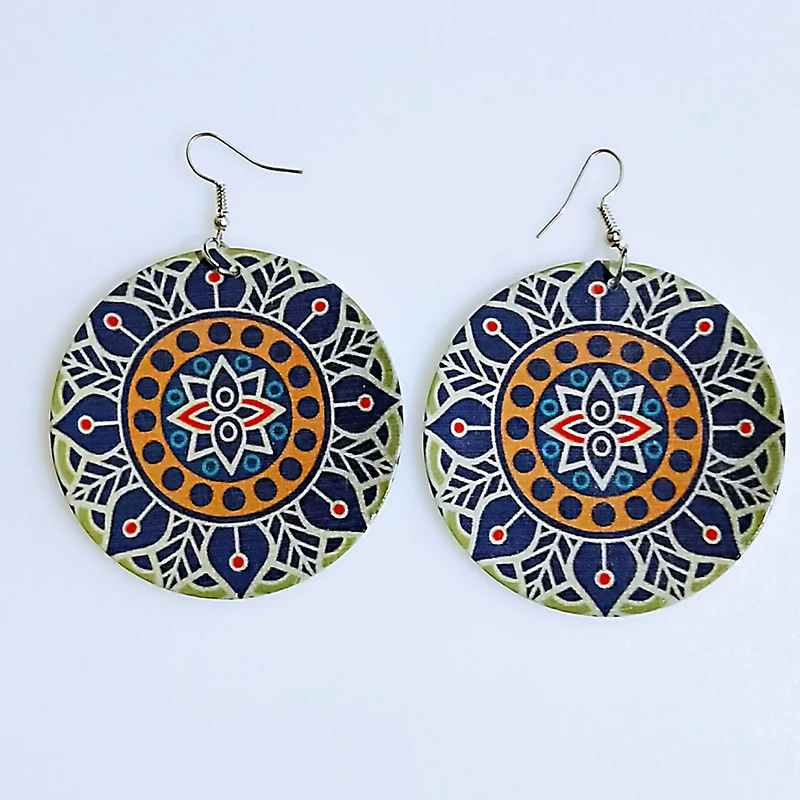 Разноцветные Круглые деревянные подвесные серьги в этническом стиле модные