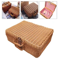 rattan outdoor picnic basket storage suitcase country style hamper with double handle quality food fruit storage basket