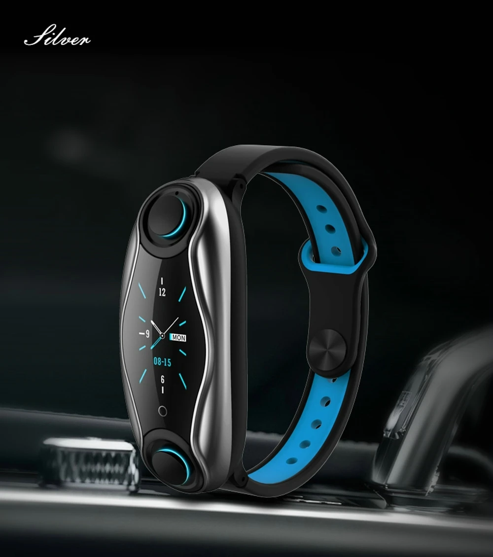 2 в 1 Беспроводные наушники, двойные наушники с Bluetooth, наушники для ответа на вызов, дыхательный светильник, фитнес-браслет, умные часы