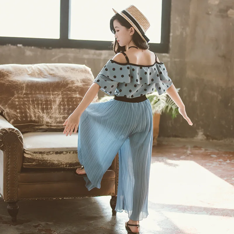 2021 летняя одежда для девочек Платье из шифона в горошек майка на петельках + сетка