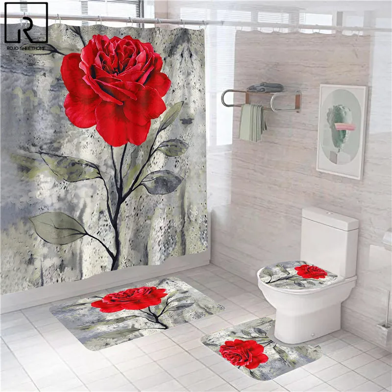 

Женская занавеска для душа с розами, элегантный современный водонепроницаемый комплект из полиэстера, с перегородками, для ванной комнаты, ...