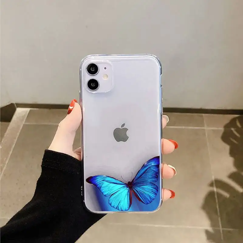 

Blue Butterfly cartoon aesthetic cute animal art Phone Case Transparent for iPhone 6 7 8 11 12 s mini pro X XS XR MAX Plus