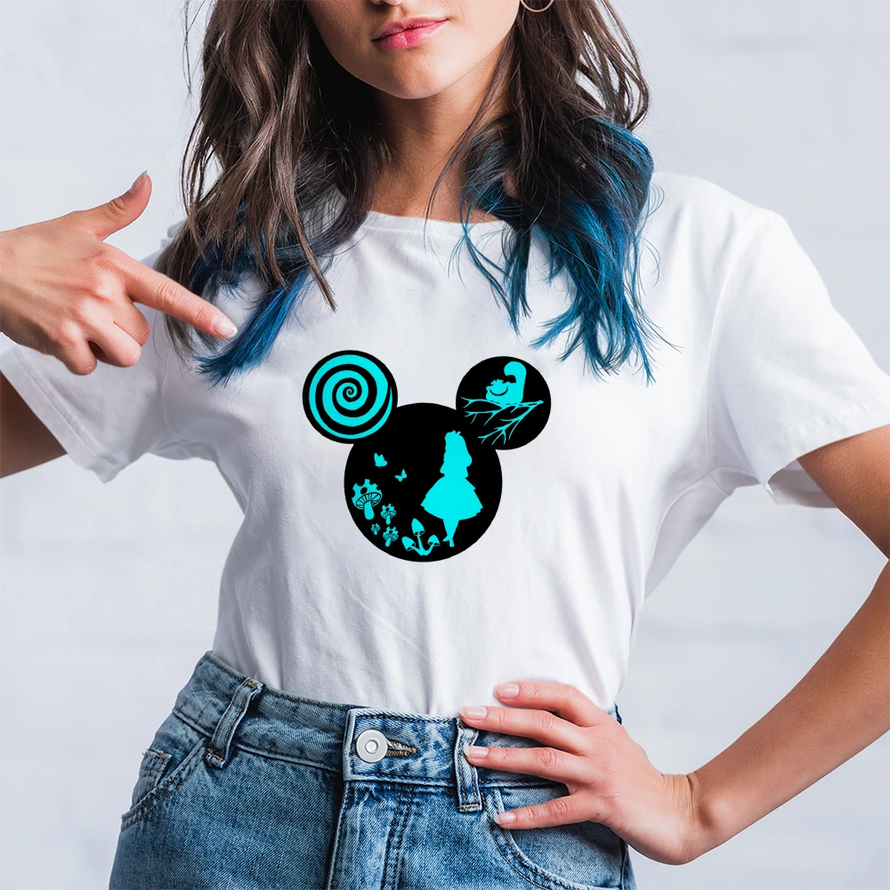 

Alice In Wonderland Disney Mickey Mouse Hesd T-Shirt Kawaii Printing Pattern Fashion Clothes New Products Loose And Comfortable