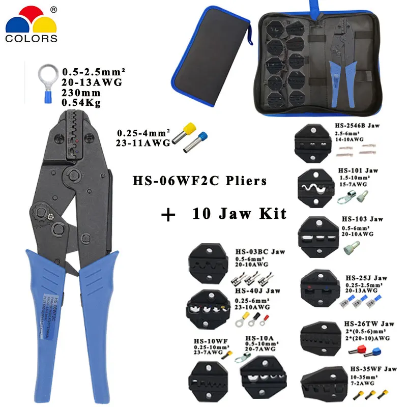 

Crimping pliers HS-06WF2C Jaw for plug /tube/insulation/no insulation/crimping cap/coaxial cable terminals kit 230mm clamp tools