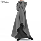 Платье-водолазка ZANZEA 2021, Осеннее асимметричное платье с капюшоном, женское повседневное однотонное длинное платье с длинным рукавом
