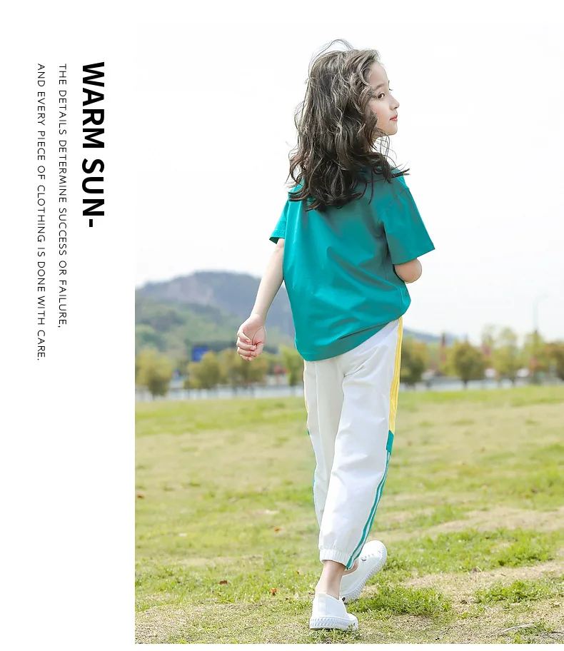 Одежда для девочек 2022 летняя рубашка с коротким рукавом + длинные штаны детский