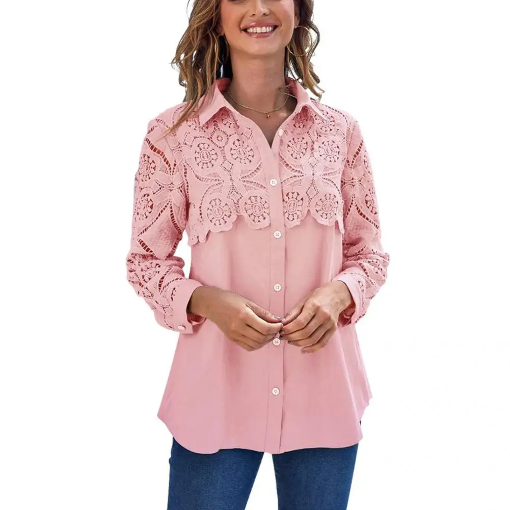 

Temperament Lace Women Pure Color Spring Shirt 6 Colors Shirt A-line for Going Out