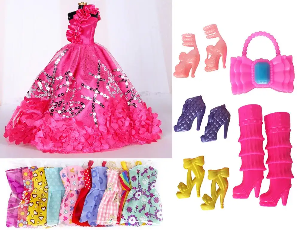 Элегантное свадебное платье принцессы ручной работы для куклы Барби + 3 туфельки 1