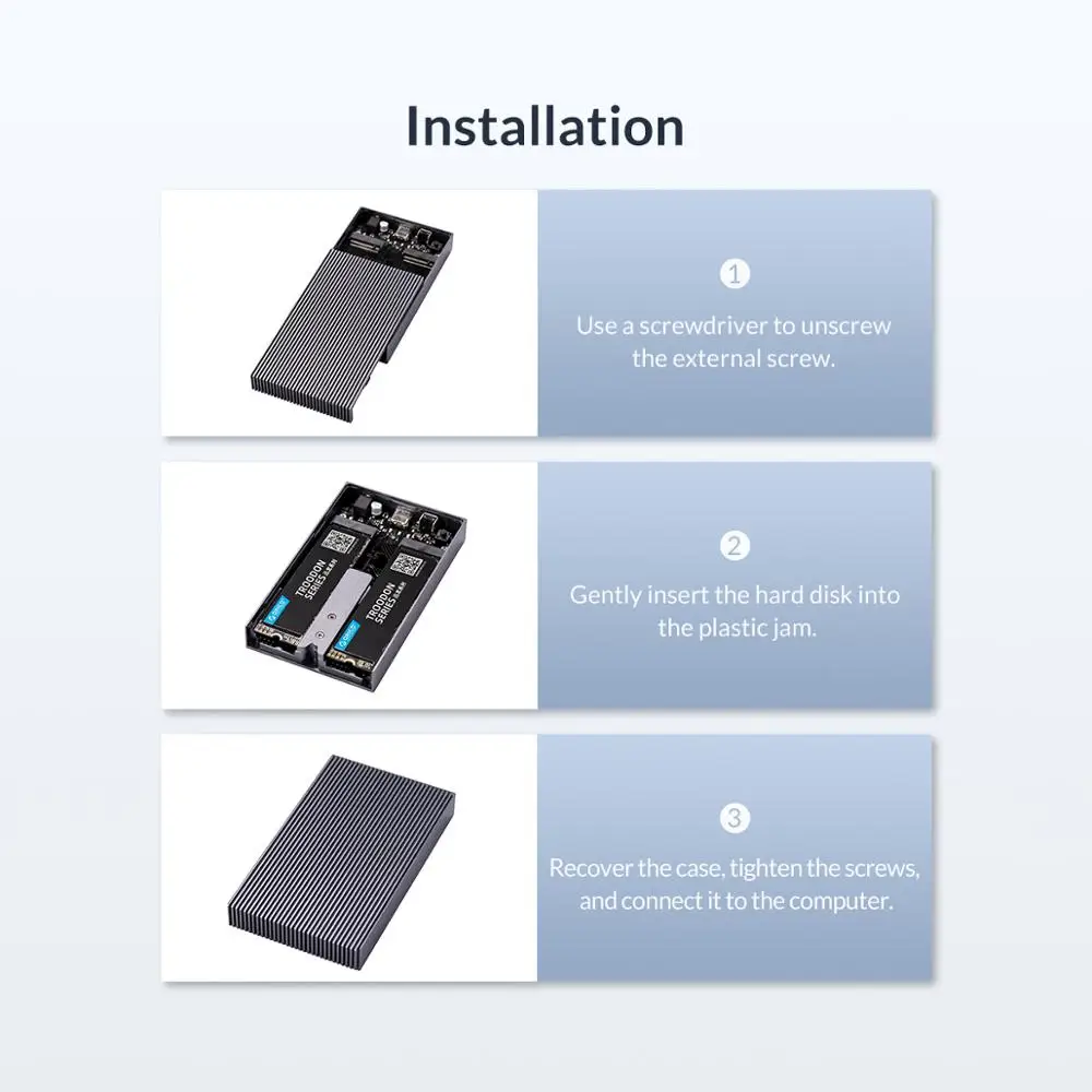 Алюминиевый корпус ORICO Dual Bay M.2 NVME SSD USB C 3 1 Gen2 10 Гбит/с для M Key &amp M/B PCIe с адаптером