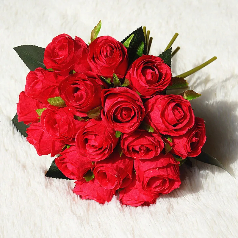 

18 Heads/bundle Silk Rose Bouquet Home Decoration Wedding Party Scrapbook Fake Plants Diy Pompons Artificial Roses Flowers