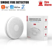Tuya Smart Smoke Carbon Monoxide Composite Detectors Fire Alarm Detector For Home Office Independent Smoke Alarm Sensor Security