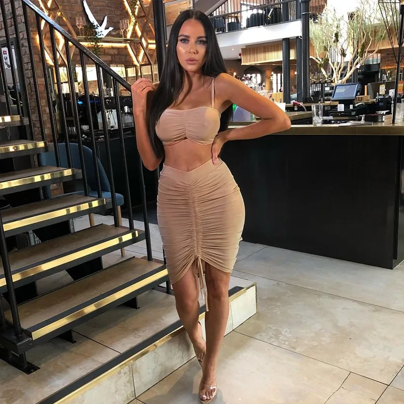 Регулируемая длина комплект из двух предметов топ юбка Женский 2 шт. сексуальные