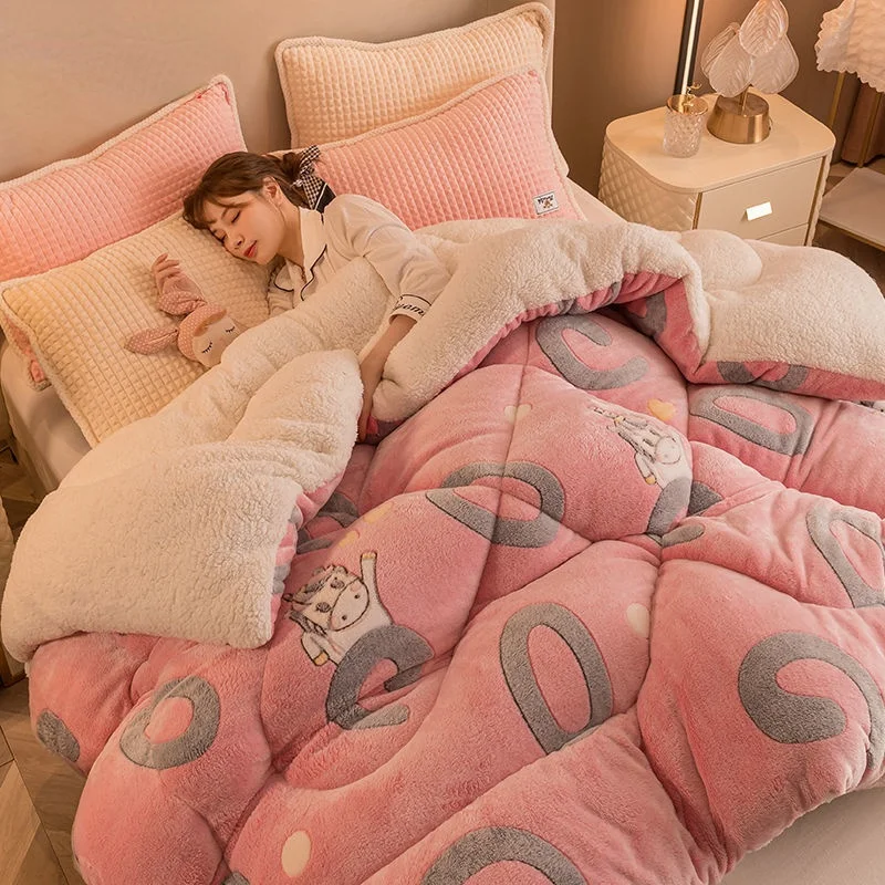 

1PC Winter thick lamb velvet quilt double-sided flanece warm bed blanket cover king size home decor comforter down comforter