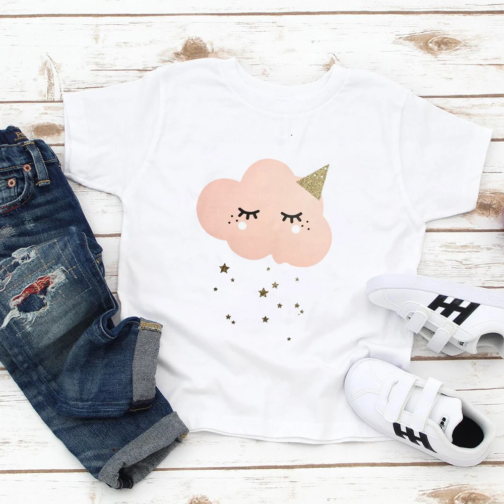 

Vogue Shining Cloud Baby Clothes Baby Girl Tee Shirt Cute Round Neck Children Short Sleeve Harajuku Lovely Girls Tshirt