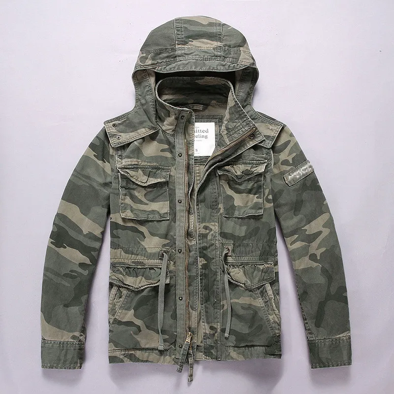 

Men's Casual Cargo Jackets with Multi Pockets Military Style Tactical Outerwear with Removable Hood Camo Clothing