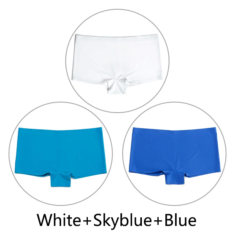 White Skyblue Blue 3 шт./партия, большие размеры, трусы для мальчиков, Бесшовные шелк, однотонный, высокая талия, сексуальное нижнее белье, женское эластичное белье, SX-L, американский размер - Цвет: White Skyblue Blue