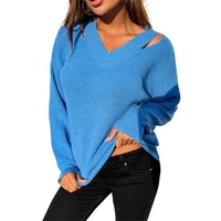 2021 loose sweaters ladies v neck solid color wild sweater autumn winter new european american women sweater casual pullover