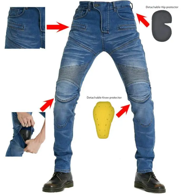 

Brand Hot sell 4 Season Motorcycle Trousers Outdoor Riding Jeans With Obscure Protective Equipment Knee Gear Hip Pads Pants
