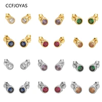 ccfjoyas 612 pairset 925 sterling silver multicolor mini round zircon stud earring set european and american piercing earrings