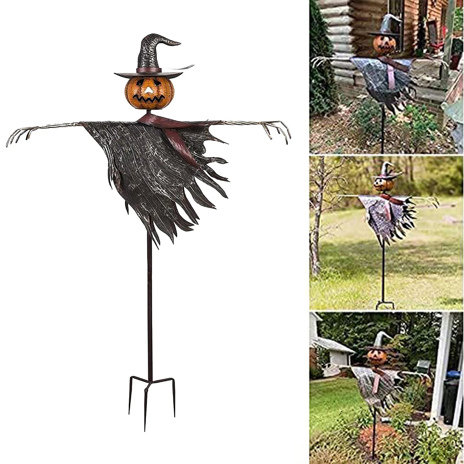 

Halloween Scarecrow Ornaments For Garden Pile Layout Home Yard Horror Props Scary Scream Metal Pumpkin Festival Lantern Ground