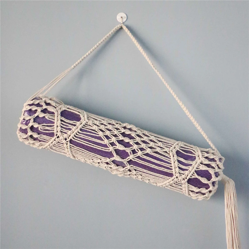 

Cotton Rope Handwoven Yoga Mat Storage Tassel Net Bag Weaving Crafts Living Room Bedroom Decor Home Decoration Accessories