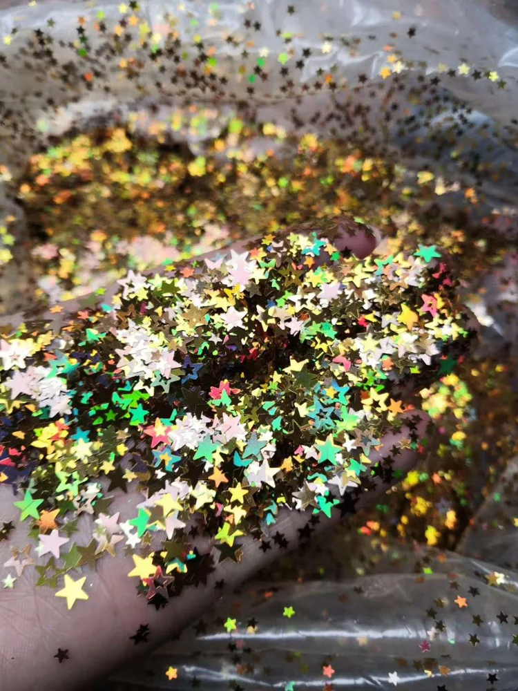 

50g/Bag Laser Hollow Pentagram Mixed Size Nail Glitter Flakes Decorations Holographic Paillette UV Gel Nail Art Sequins Tc#016