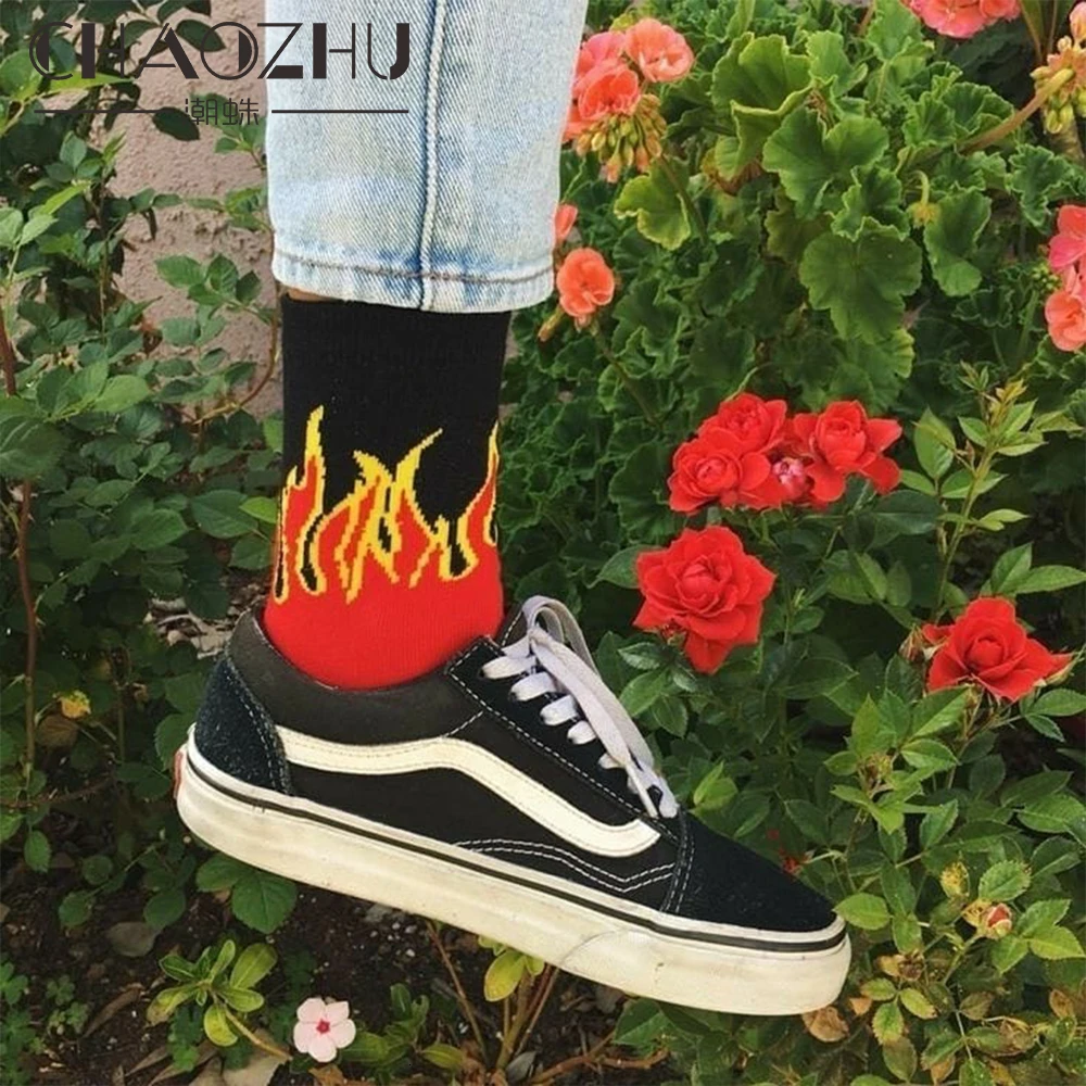 CHAOZHU Grunge Fashion Girls Boys Streetwear Cool Fire 9 Colors Skateboard Cotton Knitting Stretch Hip Hop Brand Harajuku Socks