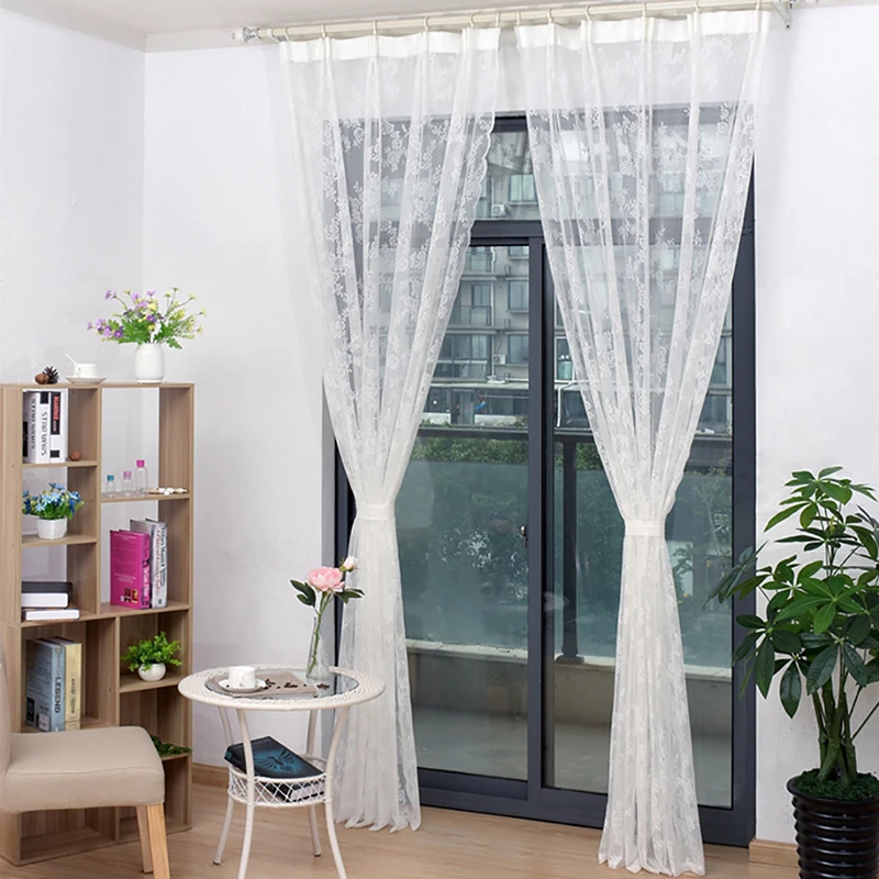Lace Curtains Tulle Voile Insect Bed Canopy Netting Drape Panel Leaf Door Window Sheer White Curtain for Living Room | Дом и сад