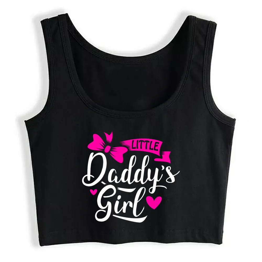 

Crop Top Female Little Daddys Girl O-Neck Black Cotton Tops Women