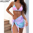 Комплект бикини AIUJXK из 3 предметов, женские привлекательные микро-Треугольные бикини и накидка, юбка, купальный костюм, летняя пляжная одежда, купальник, 2021