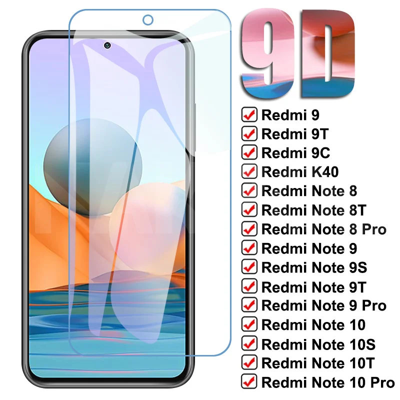 

9D Full Tempered Glass For Xiaomi Redmi 8 8A 9 9A 9C 9T 9i 9AT K40 Note 8 9 10 Pro 8T 9T 9S 10T 10S Screen Protective Glass Film